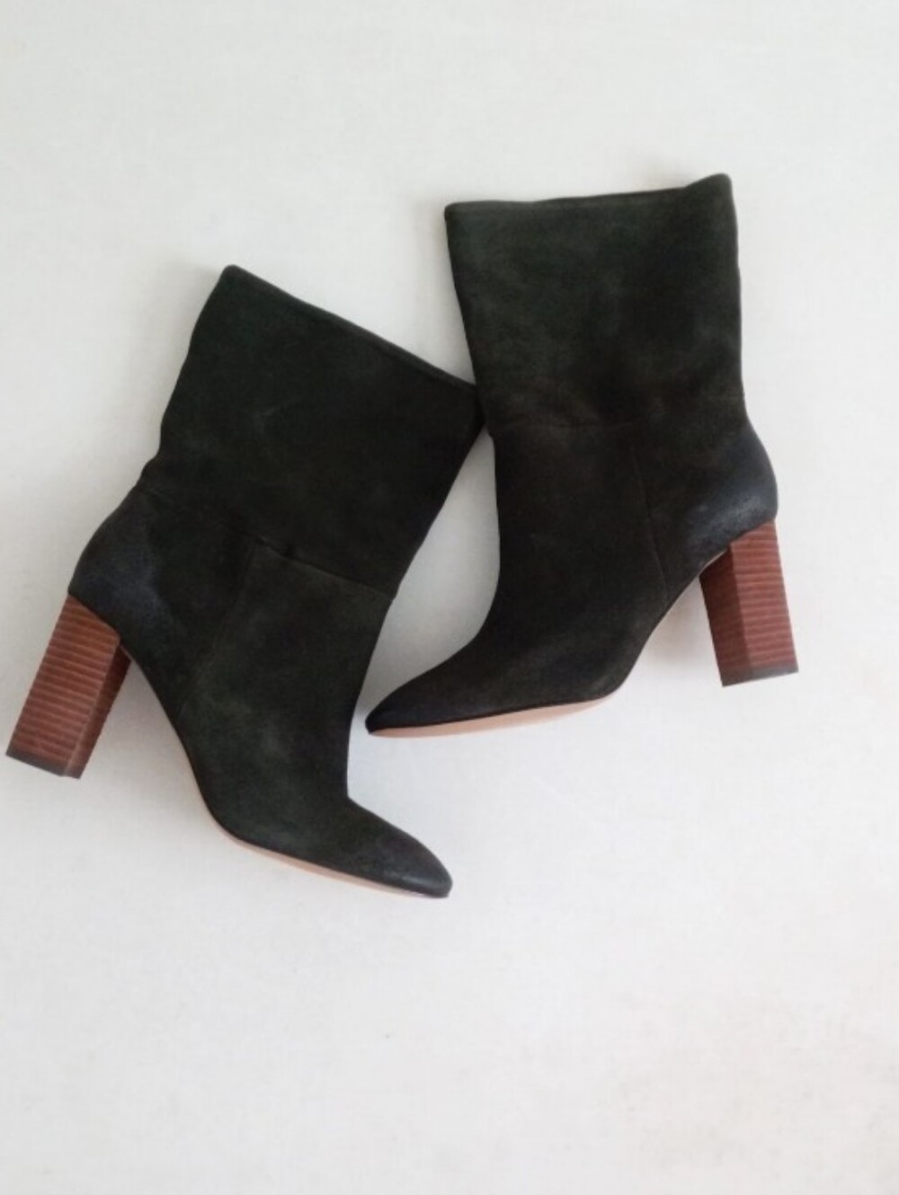 Neiman Marcus dark olive green leather heeled boots